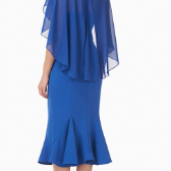 JS Collections Women's Stretch Crepe Cocktail Dress with Trumpet Skirt and Chiff - Picture 2 of 6